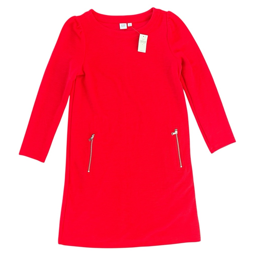 GAP NWT Red Long Sleeve A-Line Shift Dress XS Casual Career Work Knit Pockets